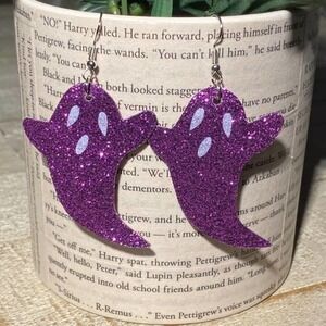 #18 Ghost Earrings Double Sided Halloween Ghost Glitter Earrings Purple